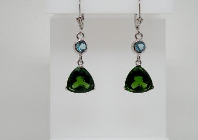 Trillion and Round long Dangle Earrings. Sold