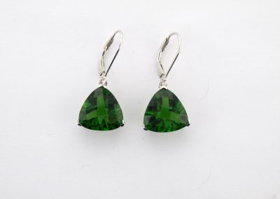 Green Trillion Dangle Earrings, Leverback