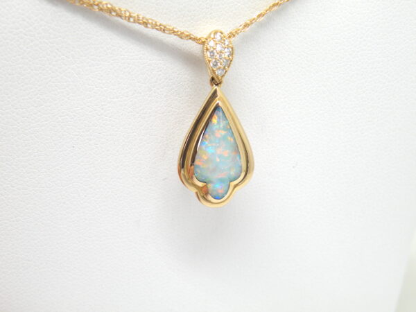 Kabana 14k yellow Gold, Solid Premium Opal, Diamond Pendant