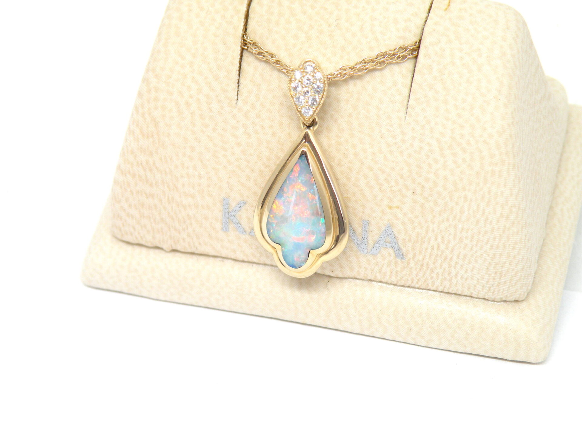 Kabana 14k yellow Gold, Solid Premium Opal, Diamond Pendant - Image 3
