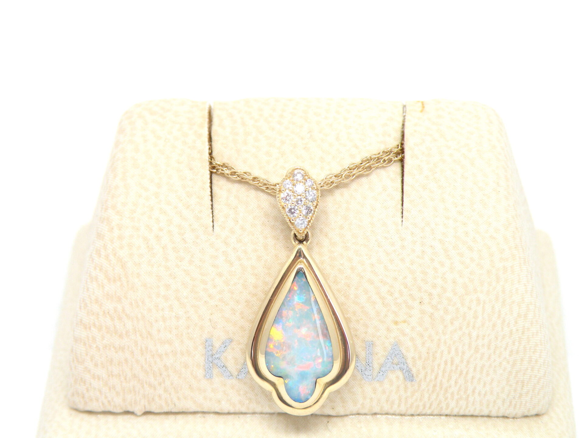Kabana 14k yellow Gold, Solid Premium Opal, Diamond Pendant - Image 4