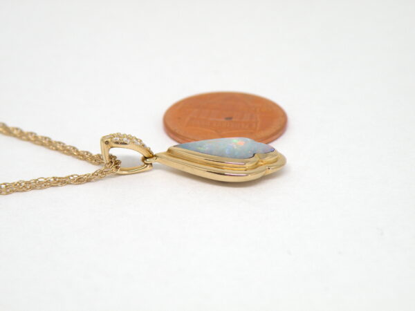 Kabana 14k yellow Gold, Solid Premium Opal, Diamond Pendant - Image 2