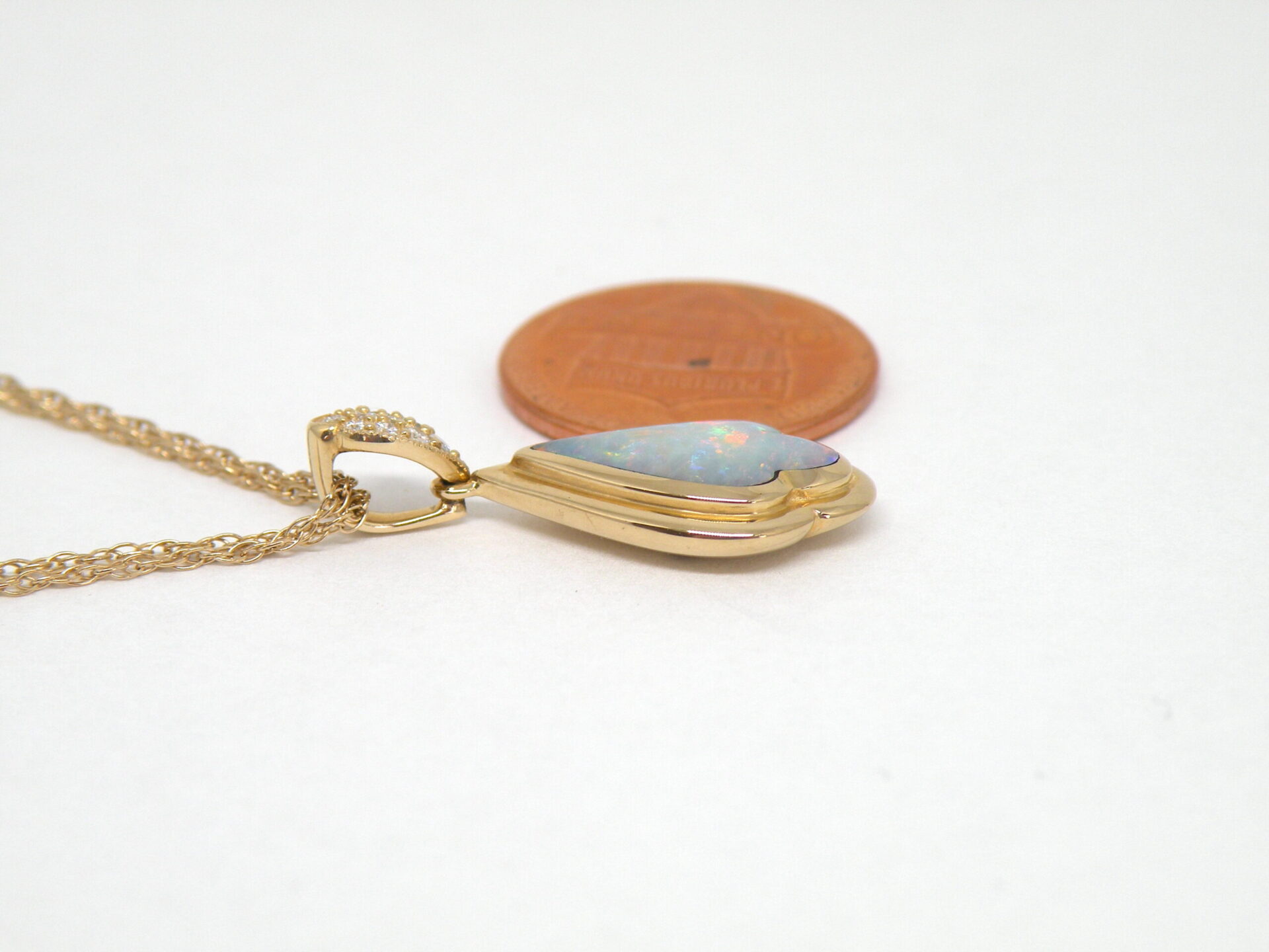 Kabana 14k yellow Gold, Solid Premium Opal, Diamond Pendant - Image 2