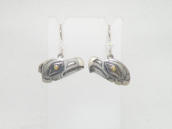 Jenny Lyn LoveBird earrings, Silver with 14k Gold eyes  Sold