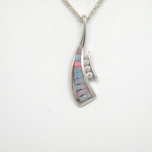 Kabana 18K White Gold, Premium Opal Inlay, Diamonds, Pendant
