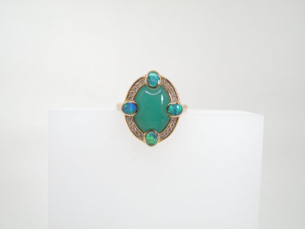 Kabana 14k Yellow Gold, premium Opal, Chrysoprase, Diamonds Ring - Image 10