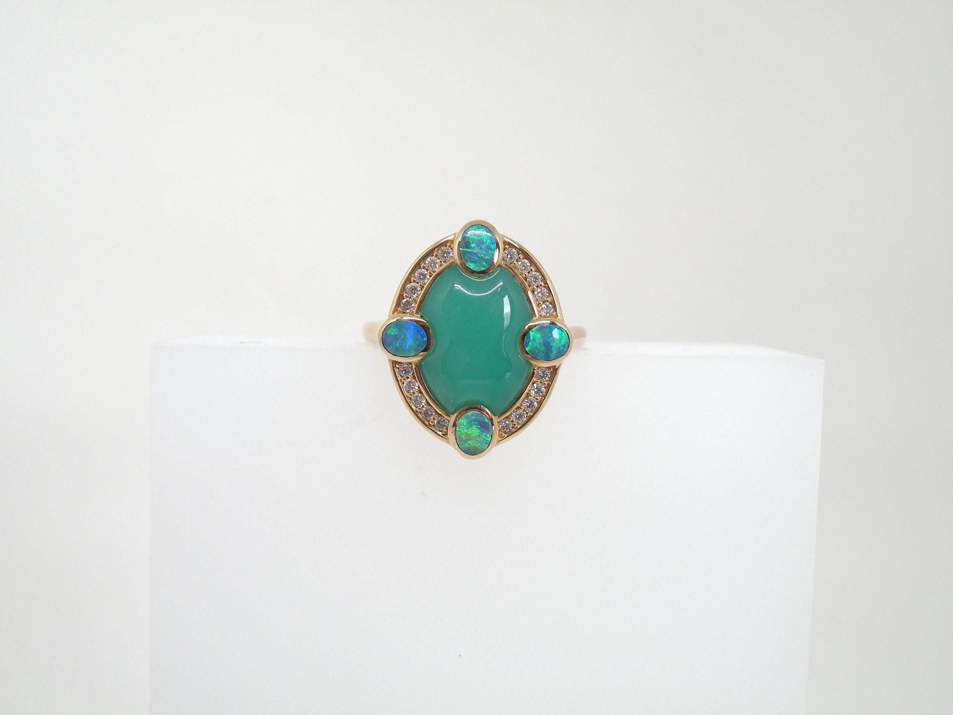 Kabana 14k Yellow Gold, premium Opal, Chrysoprase, Diamonds Ring - Image 10