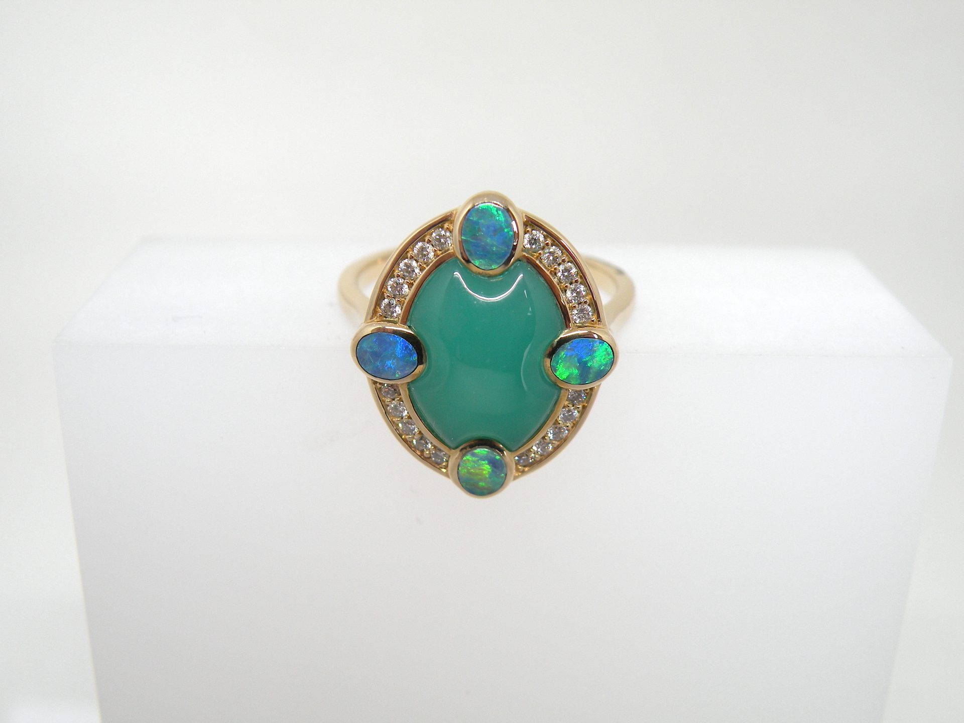 Kabana 14k Yellow Gold, premium Opal, Chrysoprase, Diamonds Ring - Image 3