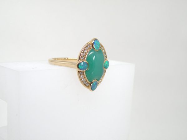Kabana 14k Yellow Gold, premium Opal, Chrysoprase, Diamonds Ring - Image 6