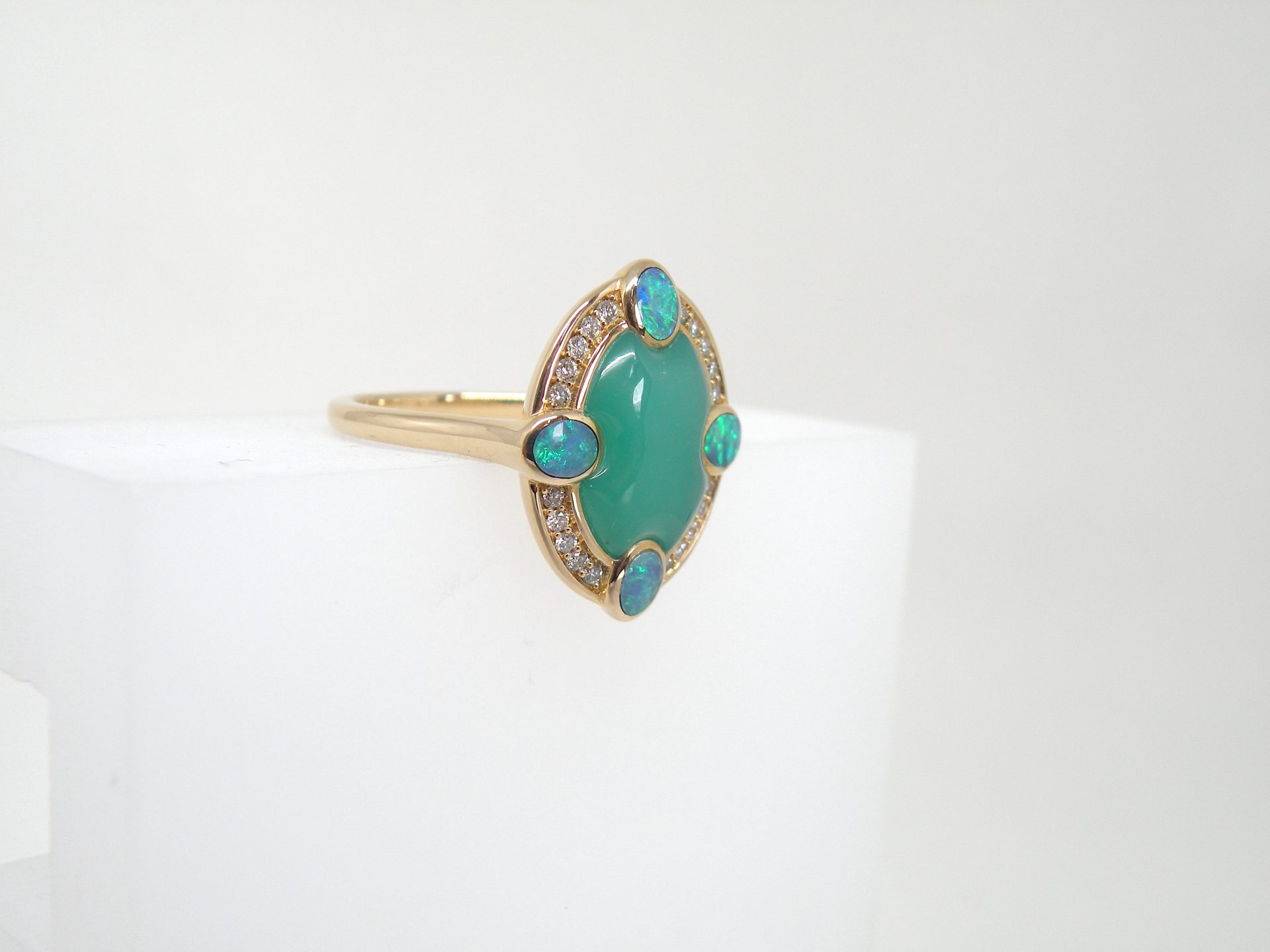 Kabana 14k Yellow Gold, premium Opal, Chrysoprase, Diamonds Ring - Image 6