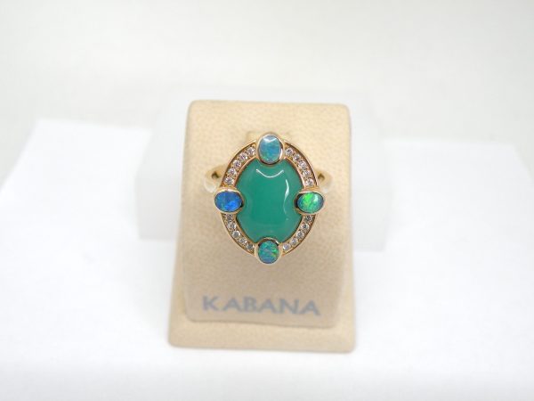Kabana 14k Yellow Gold, premium Opal, Chrysoprase, Diamonds Ring - Image 2