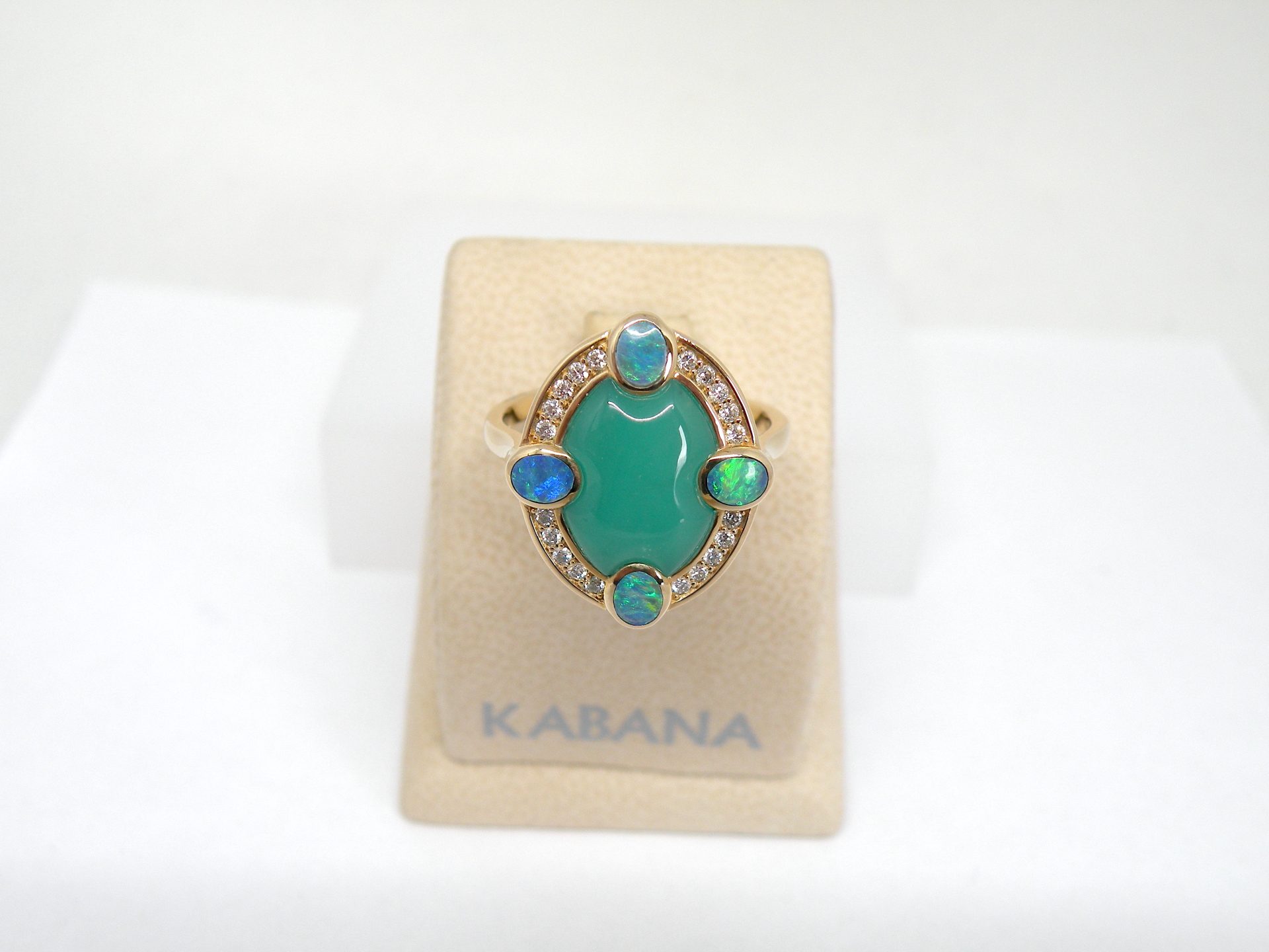Kabana 14k Yellow Gold, premium Opal, Chrysoprase, Diamonds Ring - Image 2