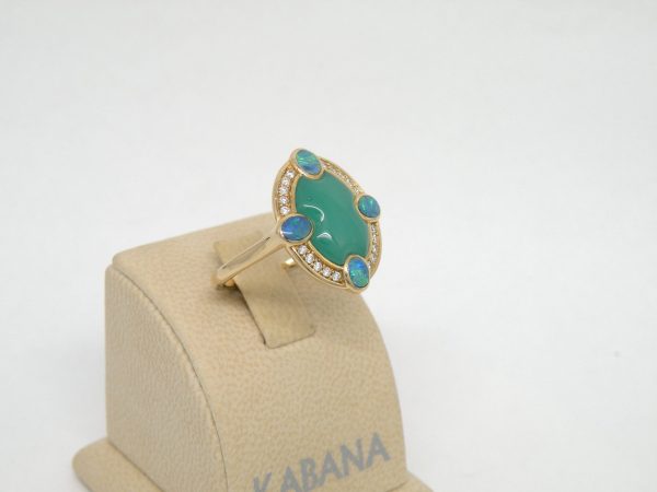 Kabana 14k Yellow Gold, premium Opal, Chrysoprase, Diamonds Ring - Image 5