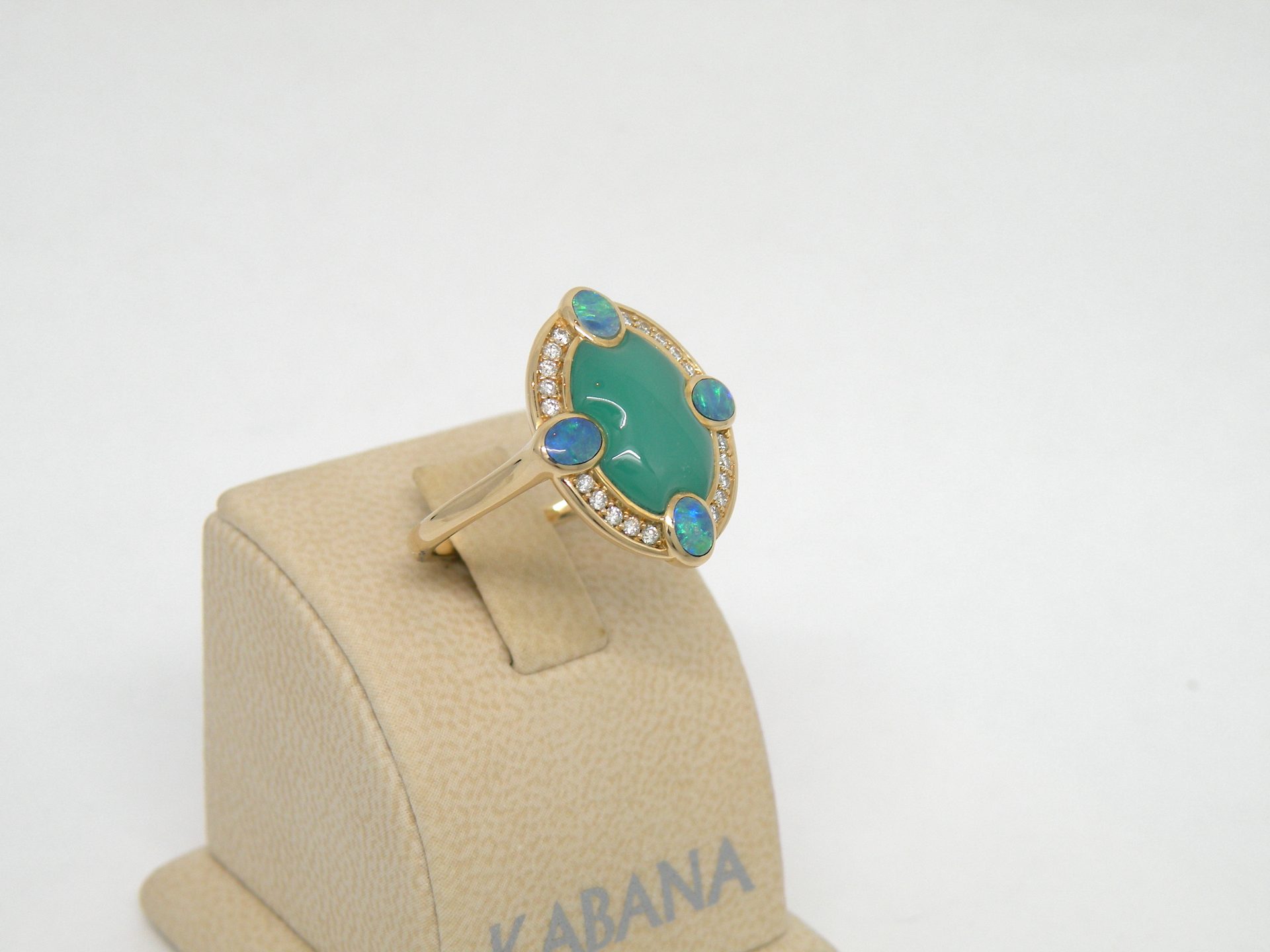 Kabana 14k Yellow Gold, premium Opal, Chrysoprase, Diamonds Ring - Image 5