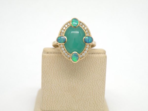 Kabana 14k Yellow Gold, premium Opal, Chrysoprase, Diamonds Ring