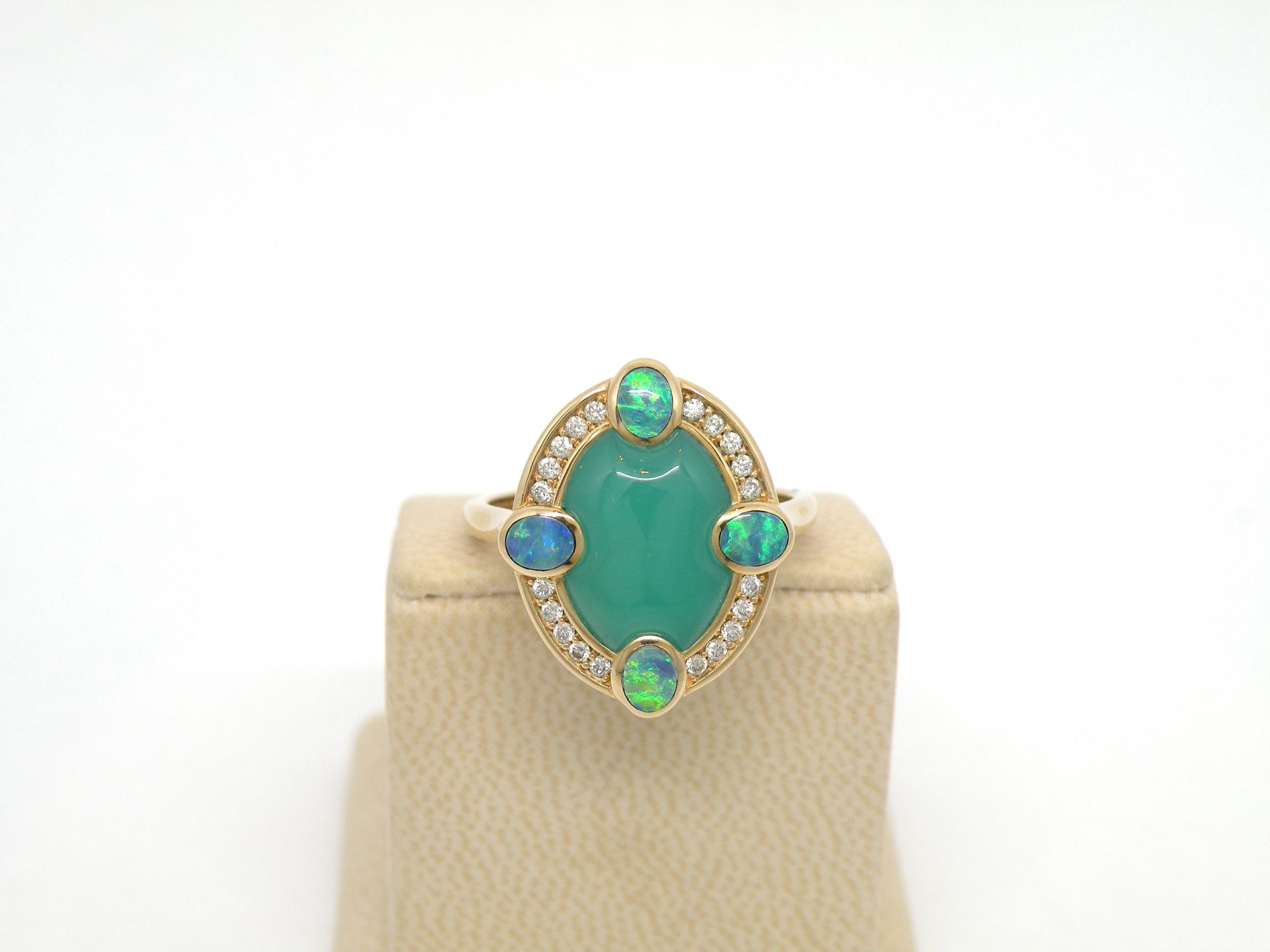 Kabana 14k Yellow Gold, premium Opal, Chrysoprase, Diamonds Ring - Image 8