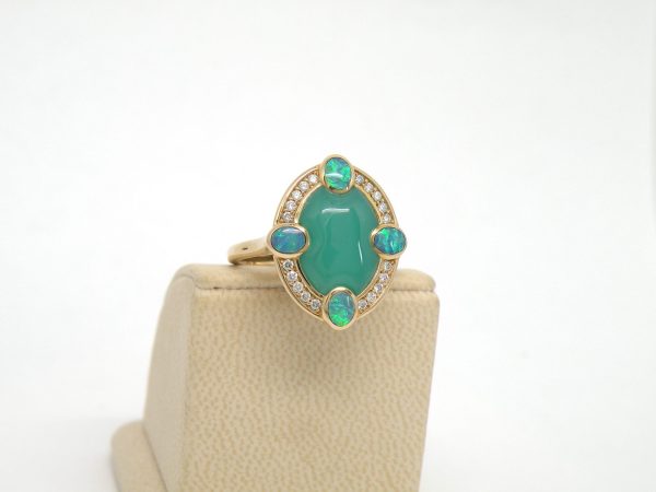 Kabana 14k Yellow Gold, premium Opal, Chrysoprase, Diamonds Ring - Image 9