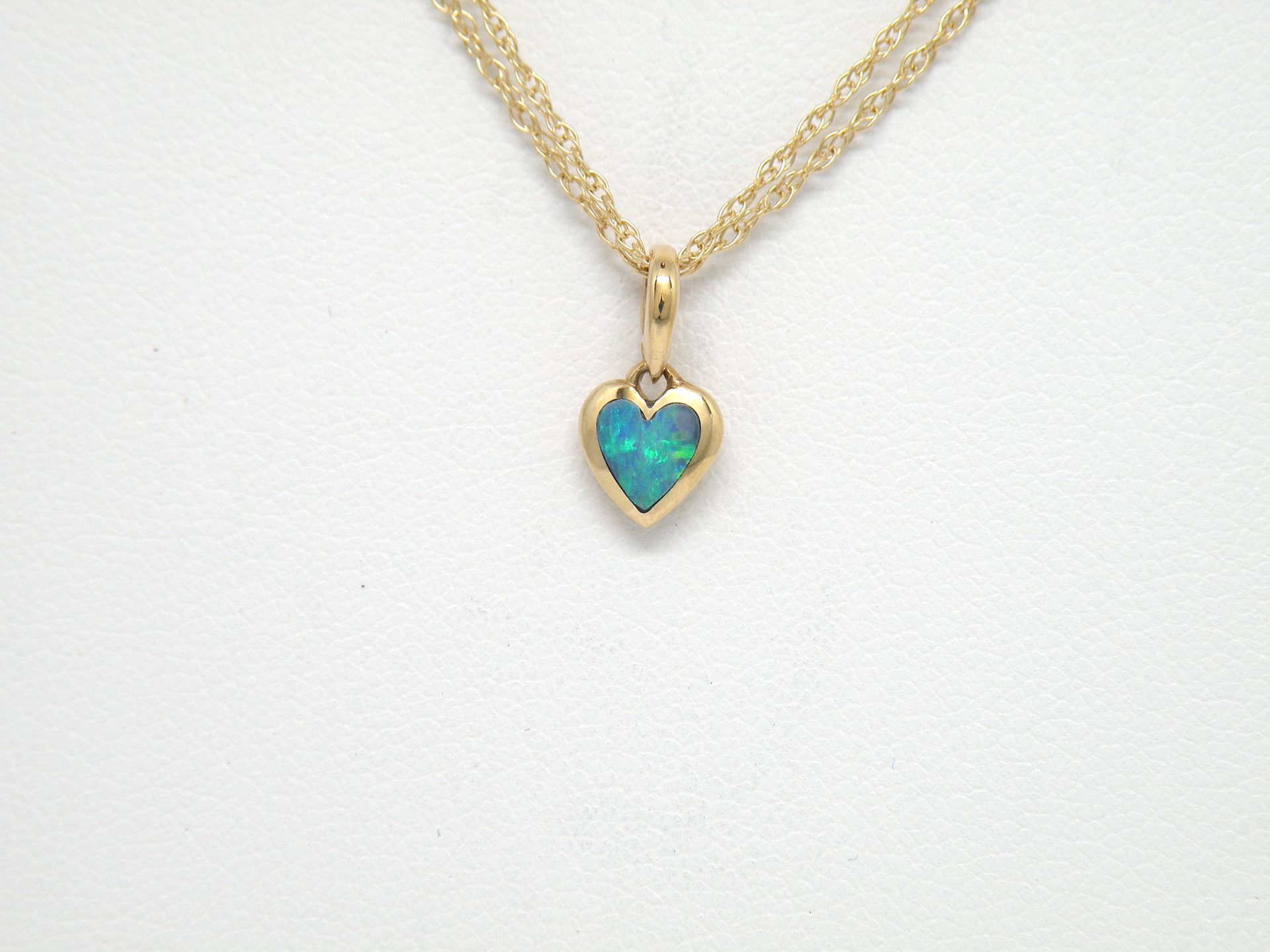 Kabana 14k Petite Heart Pendant, 5 Star Opal Inlay  Sold - Image 4