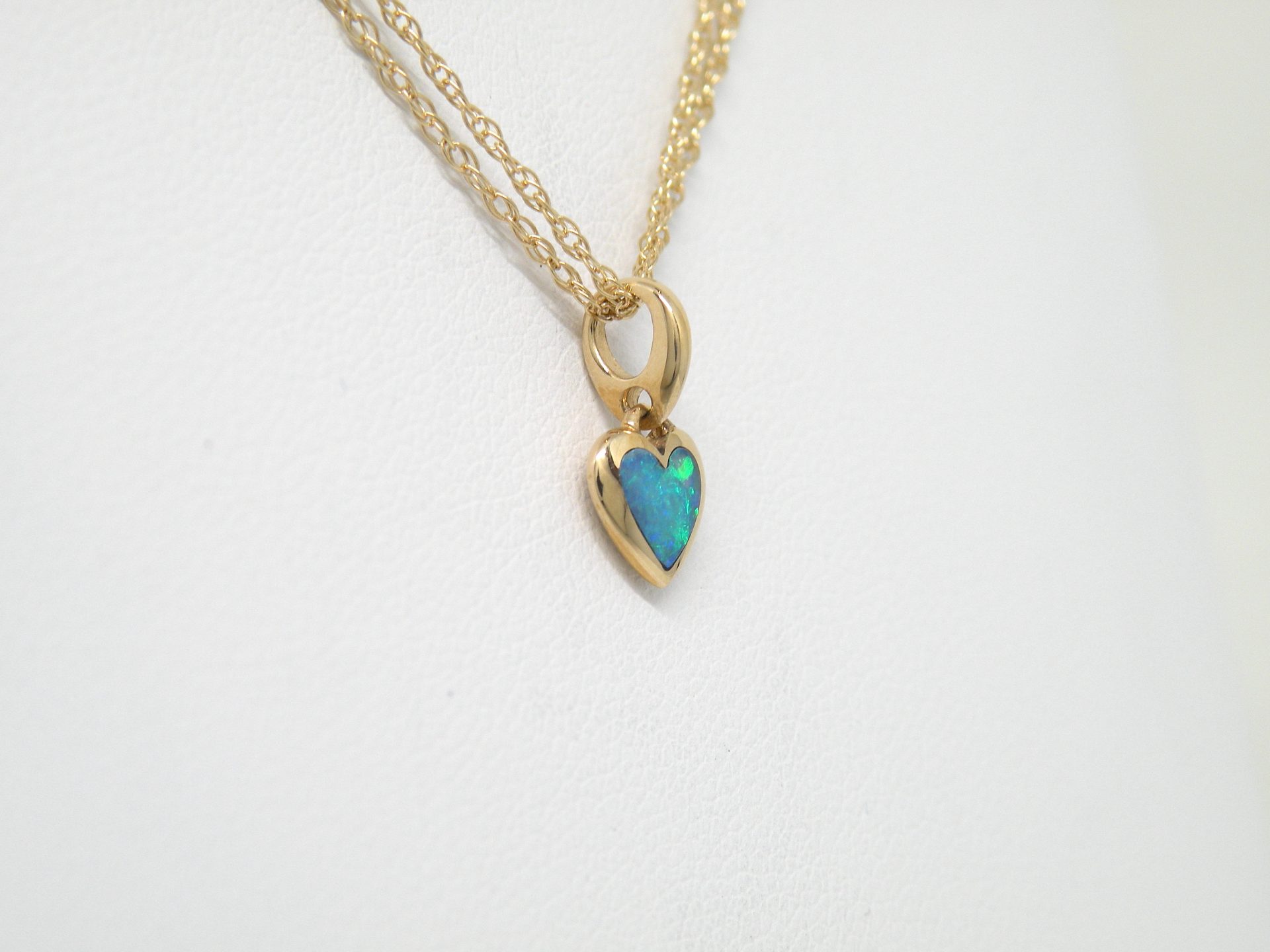 Kabana 14k Petite Heart Pendant, 5 Star Opal Inlay  Sold - Image 5