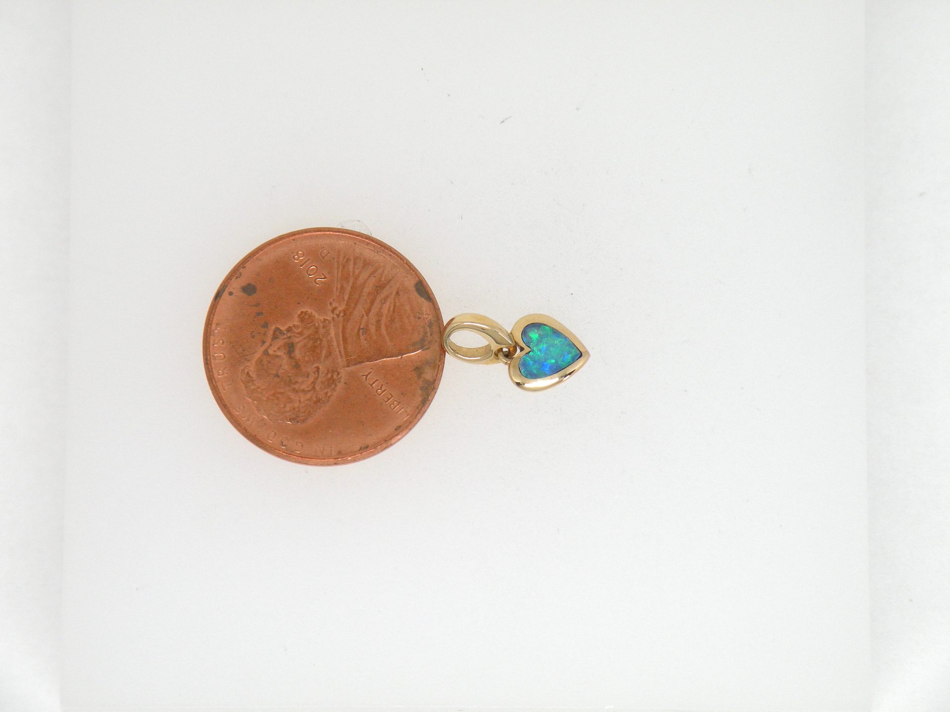Kabana 14k Petite Heart Pendant, 5 Star Opal Inlay  Sold - Image 9