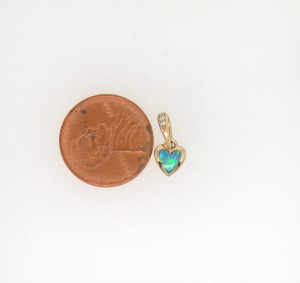 Kabana 14k Petite Heart Pendant, 5 Star Opal Inlay  Sold - Image 7