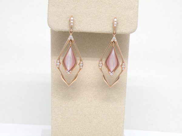 Kabana 14k Rose Gold, Pink Mother of Pearl, Diamond  Dangle earrings - Image 2