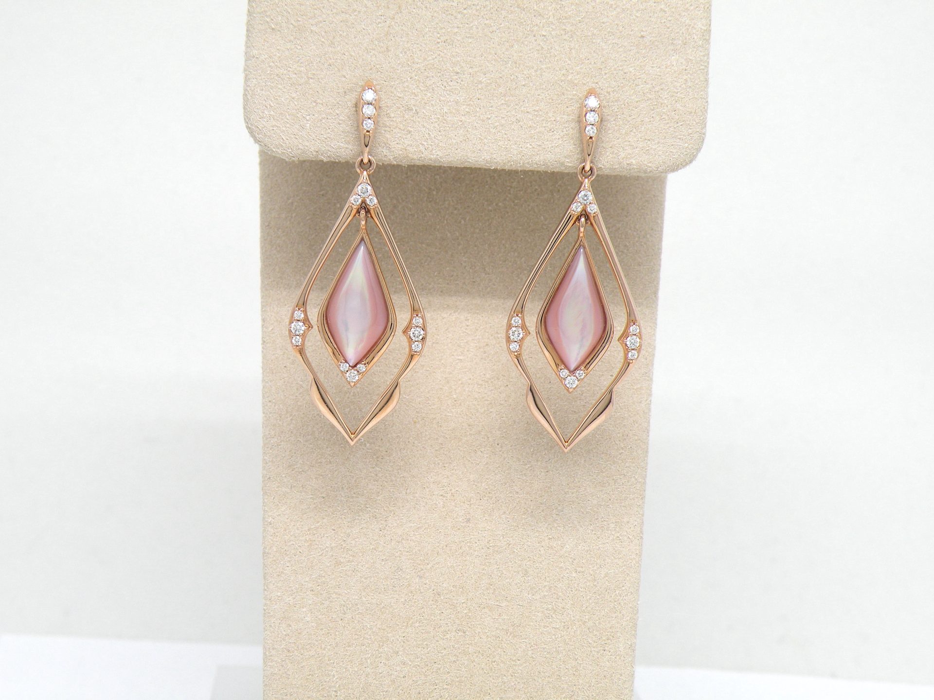 Kabana 14k Rose Gold, Pink Mother of Pearl, Diamond  Dangle earrings - Image 2