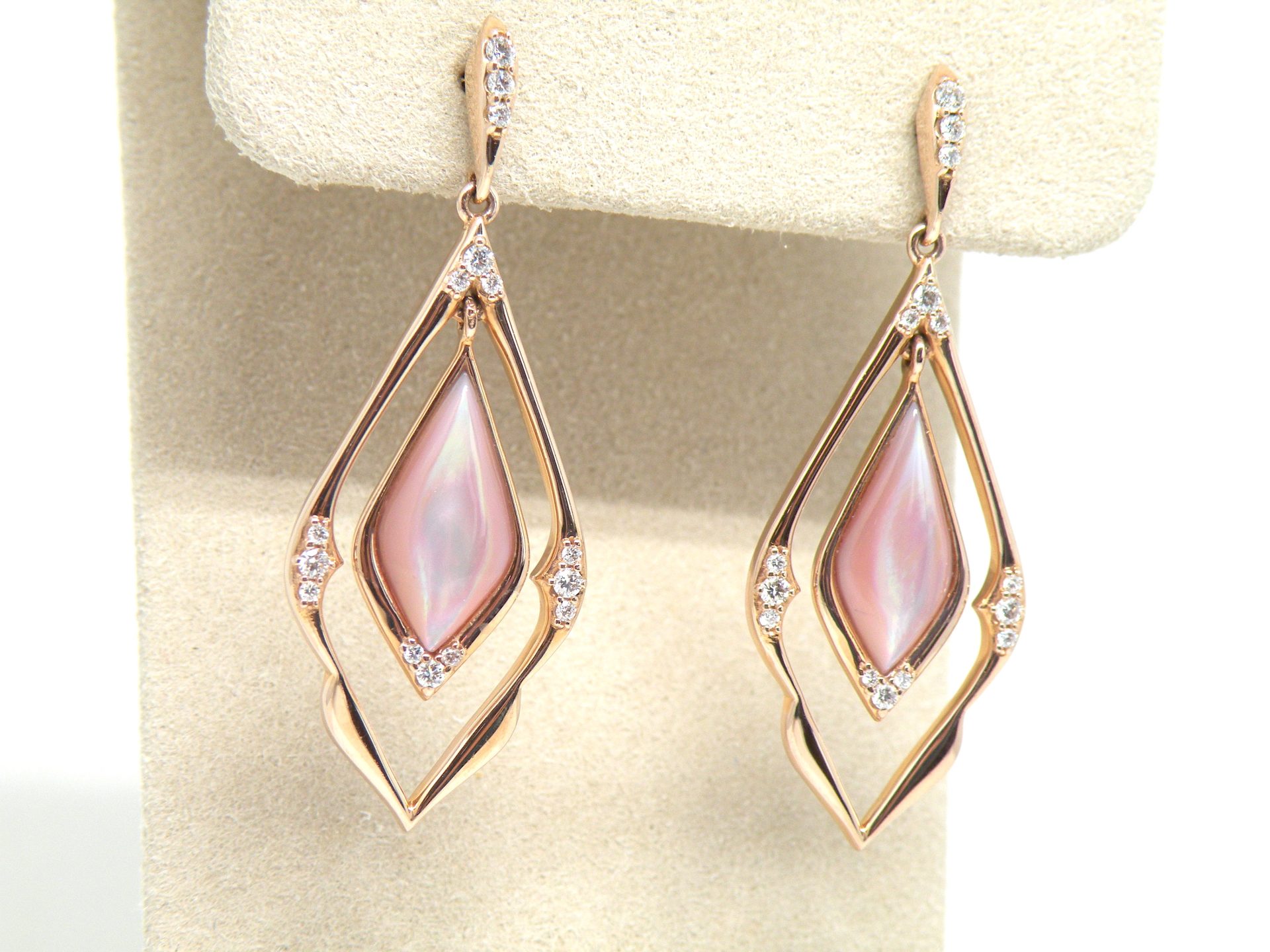 Kabana 14k Rose Gold, Pink Mother of Pearl, Diamond  Dangle earrings - Image 3