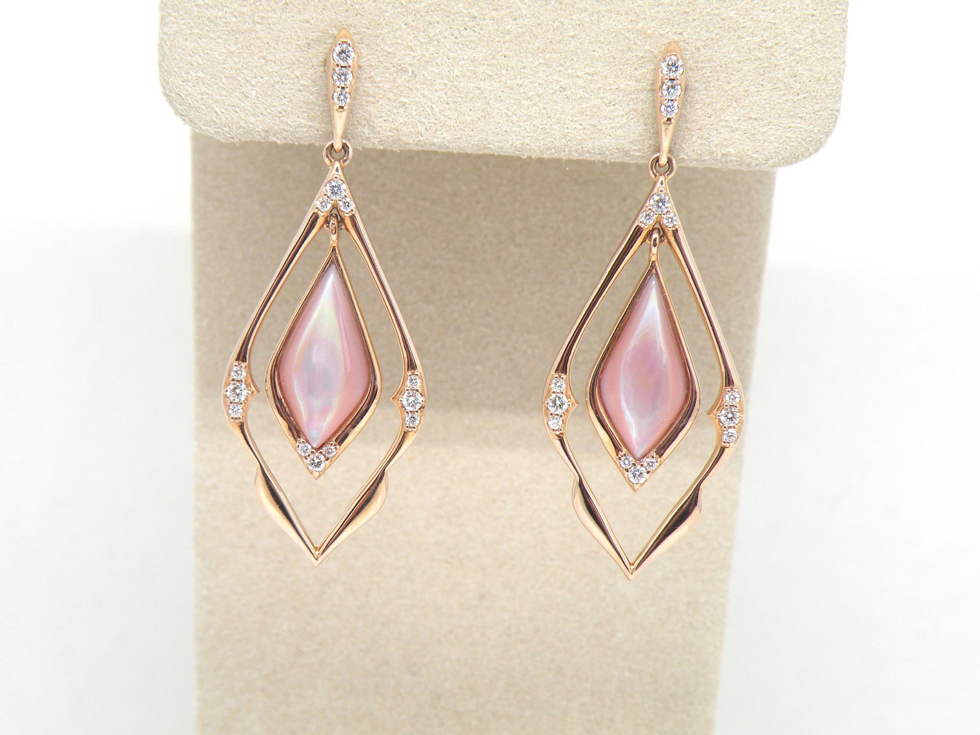 Kabana 14k Rose Gold, Pink Mother of Pearl, Diamond  Dangle earrings