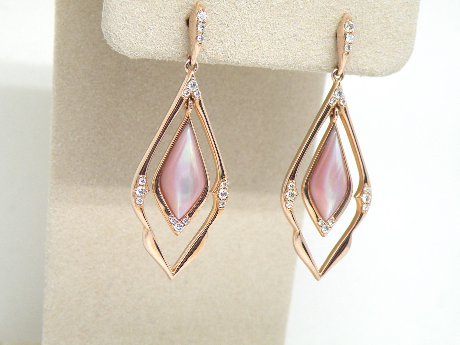 Kabana 14k Rose Gold, Pink Mother of Pearl, Diamond  Dangle earrings - Image 5