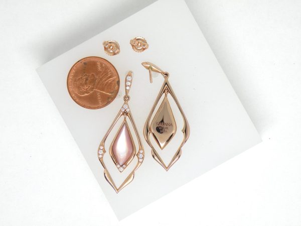 Kabana 14k Rose Gold, Pink Mother of Pearl, Diamond  Dangle earrings - Image 8