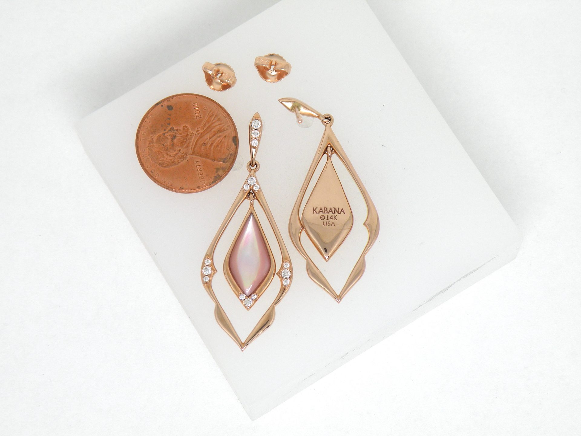 Kabana 14k Rose Gold, Pink Mother of Pearl, Diamond  Dangle earrings - Image 9