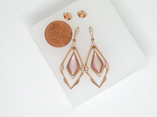 Kabana 14k Rose Gold, Pink Mother of Pearl, Diamond  Dangle earrings - Image 6