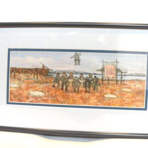 George Ahgupuk Original Color Drawing on Hide.  "Blanket Toss"