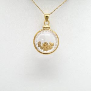 18mm Gold Filled locket pendant, faceted lens, pendant loop, natural Gold nuggets