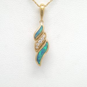 Kabana 14k Yellow Gold, Premium Opal, Diamonds Pendant