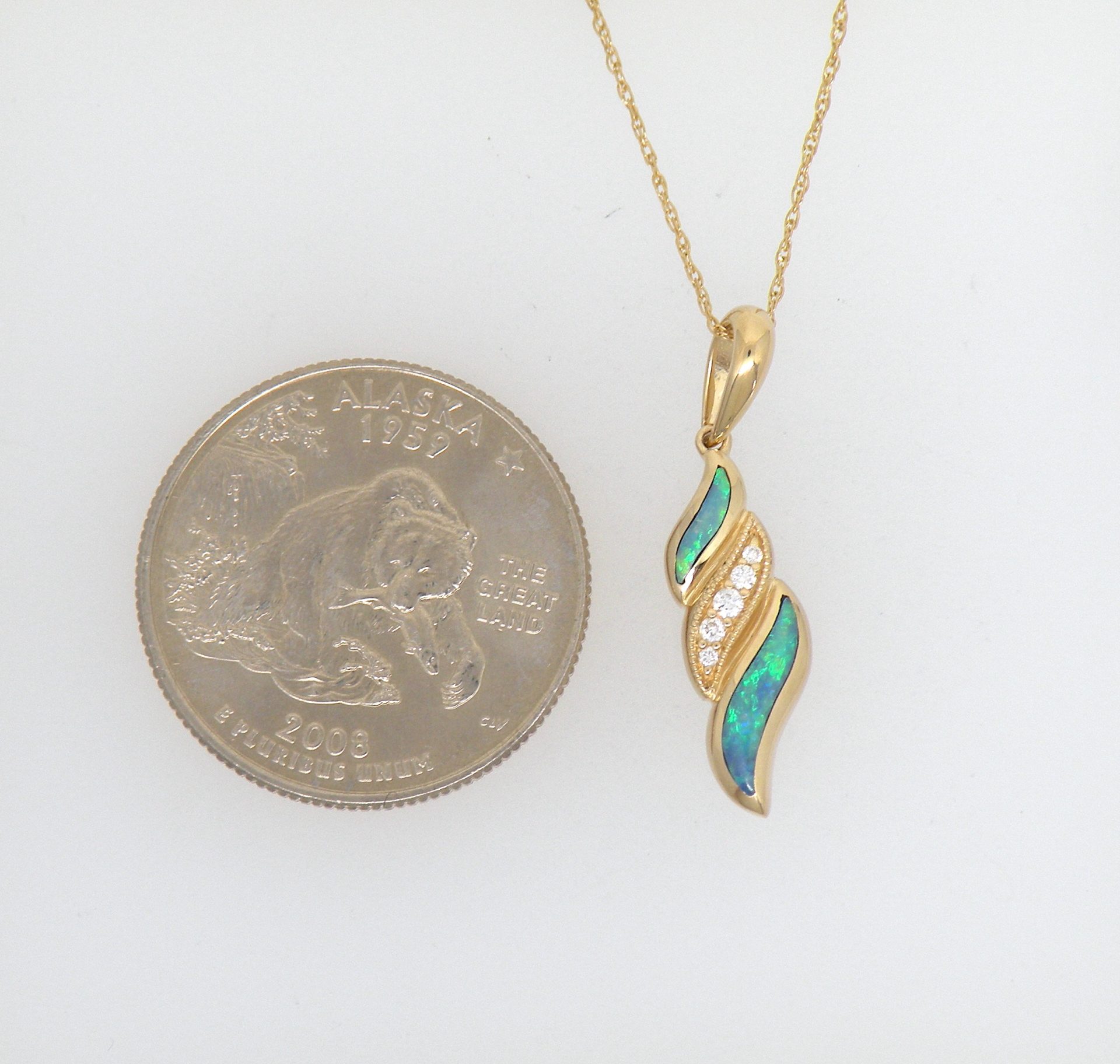 Kabana 14k Yellow Gold, Premium Opal, Diamonds Pendant - Image 8